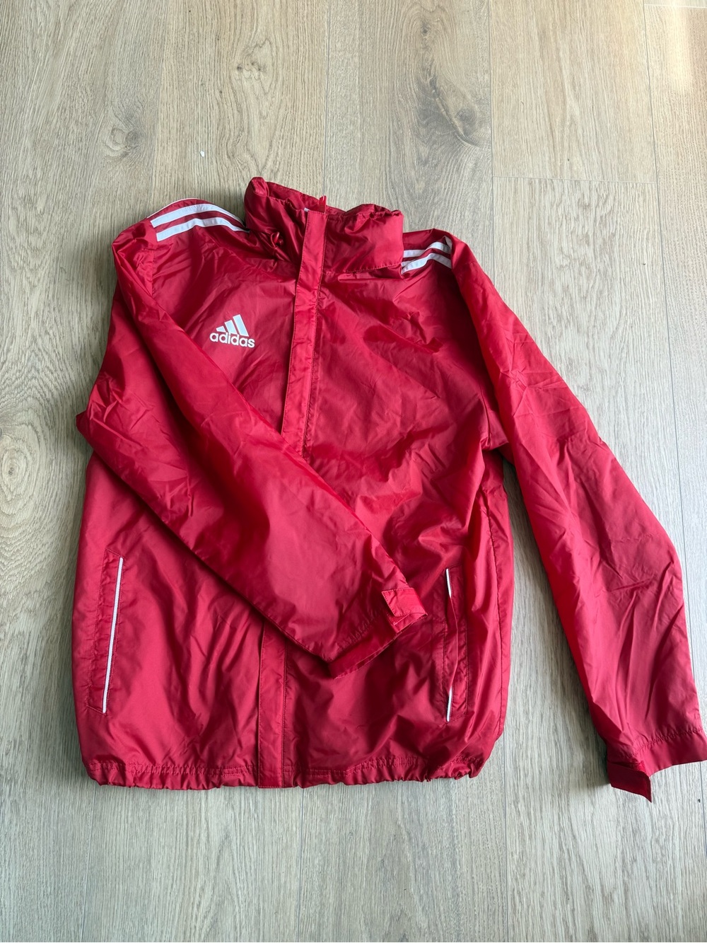 Adidas Red 3 Stripe Lightweight Windbreaker Jacket Men’s M